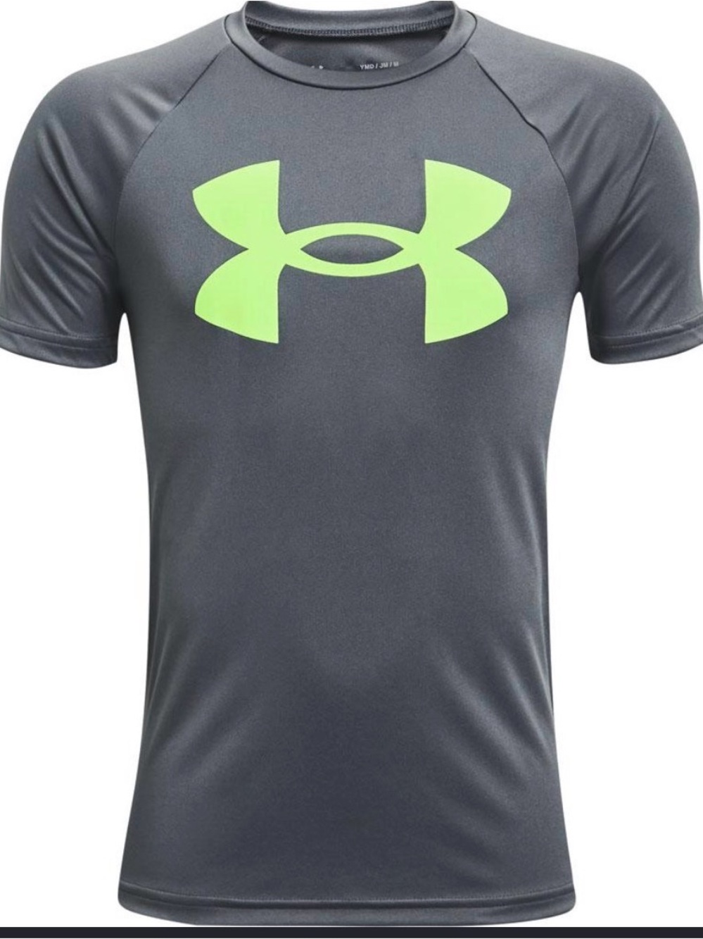 Under Armour Boys’ Gray Performance Tee with Neon Yellow-Green Logo